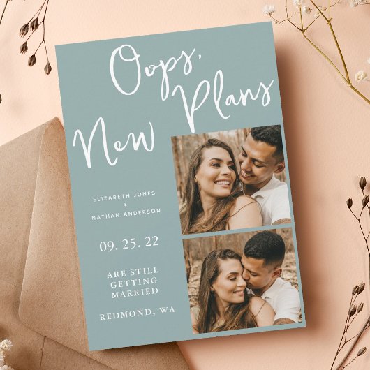 ライトブルー結婚変更日の写真延期 セーブザデート