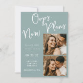 ライトブルー結婚変更日の写真延期 セーブザデート (正面)