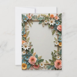 ライトブルー背景の花束結婚の花 招待状