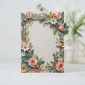 ライトブルー背景の花束結婚の花 招待状 (スタンド正面)