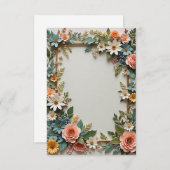 ライトブルー背景の花束結婚の花 招待状 (正面/裏面)