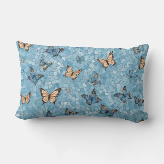 ライトブルー背景蝶モザイク ランバークッション (裏面)