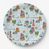 ライトブルー航海のパターン男の子の赤ちゃんシャワーパーティー ペーパープレート (正面)