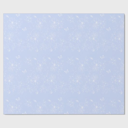 ライトブルー花パターン，フローラ，ミニマリスト ラッピングペーパー (フラット)