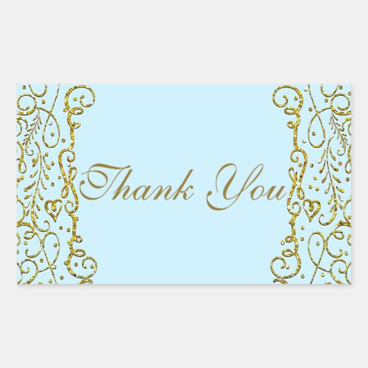 ライトブルー金ゴールドキャッスルプリンセスパーティー誕生日 長方形シール (正面)