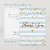 ライトブルー金ゴールドグリッターボーイベビーシャワー散水T サンキューカード (正面/裏面)