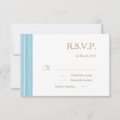 ライトブルー金ゴールドホワイト微妙なストライプウェディングRSVP 招待状 (正面)