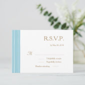 ライトブルー金ゴールドホワイト微妙なストライプウェディングRSVP 招待状 (スタンド正面)