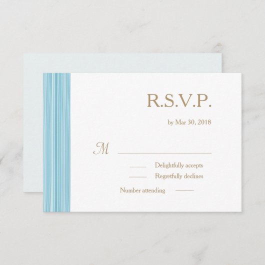 ライトブルー金ゴールドホワイト微妙なストライプウェディングRSVP 招待状 (正面/裏面)