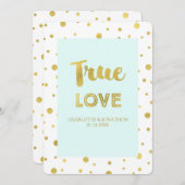 ライトブルー金ゴールド紙吹雪結婚式招待状 招待状 (正面/裏面)