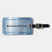 ライトブルー金属テクスチャステンレス鋼の外観 ラゲッジタグ (正面横)