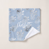 ライトブルー銀葉植物名文字 バスタオルセット (ウォッシュタオル)