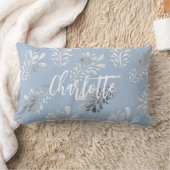 ライトブルー銀葉植物名文字 ランバークッション (ブランケット)