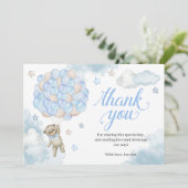 ライトブルー風船テディベア赤ちゃんシャワー サンキューカード (スタンド正面)