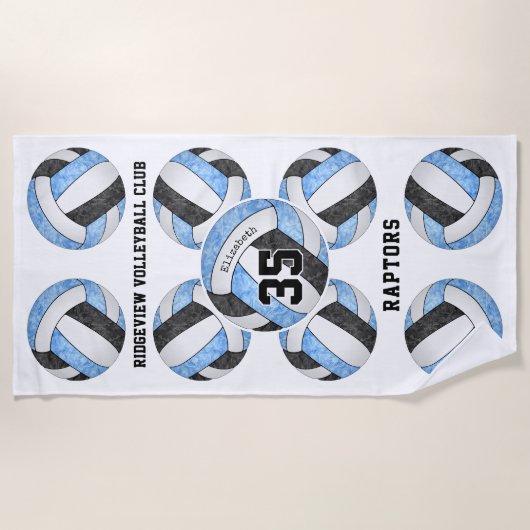 ライトブルー黒チームカラー名バレーボール ビーチタオル (正面)