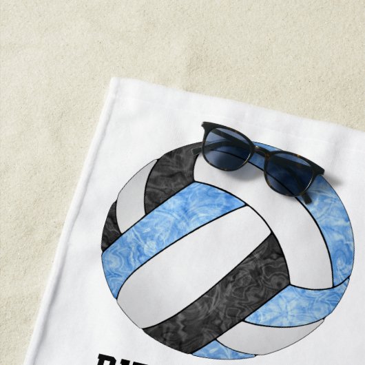 ライトブルー黒チームカラー名バレーボール ビーチタオル (インサイチュ)