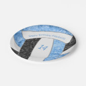 ライトブルー黒バレーボールガーリーバースデーパーティー ペーパープレート (アングル)