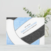 ライトブルー黒バレーボールガーリーバースデーパーティー 招待状 (スタンド正面)