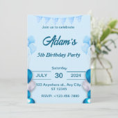 ライトブルー5番目の誕生日招待状 招待状 (スタンド正面)