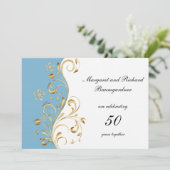 ライトブルー ゴールド スワール 50周年 結婚記念日 招待状 (スタンド正面)