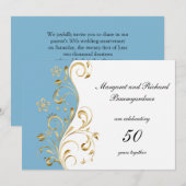ライトブルー ゴールド スワール 50周年 結婚記念日 招待状 (正面/裏面)