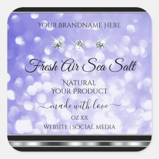 ライトブルー シャイマー グリッター 商品ラベル ダイヤモンド スクエアシール (正面)