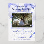 ライトブルー，シルバーウォーターカラーオーキッドキンセアニェラ 箔招待状 (正面)