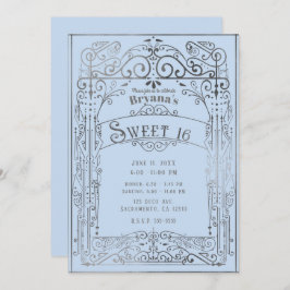 ライトブルー&シルバービクトリアンヴィンテージスウィート16 招待状