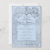 ライトブルー&シルバーヴィンテージビクトリアンベビーシャワー 招待状 (正面)
