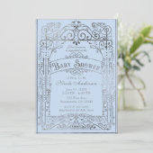 ライトブルー&シルバーヴィンテージビクトリアンベビーシャワー 招待状 (スタンド正面)
