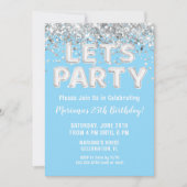 ライトブルー シルバー グリッター バースデーパーティー 招待状 (正面)