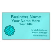 ライトブルー/ティール（緑がかった色）フラワーリボンby Kenneth Yoncich マグネット名刺 (正面)