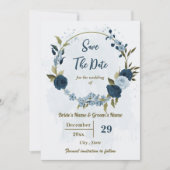 ライトブルー&ネイビーブルー花ボタニ結婚ーズ セーブザデート (正面)