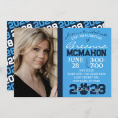 ライトブルー&ネイビーポープリント卒業写真 招待状