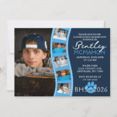 ライトブルー&ネイビー卒業6フォトコラージュ 招待状 (正面)