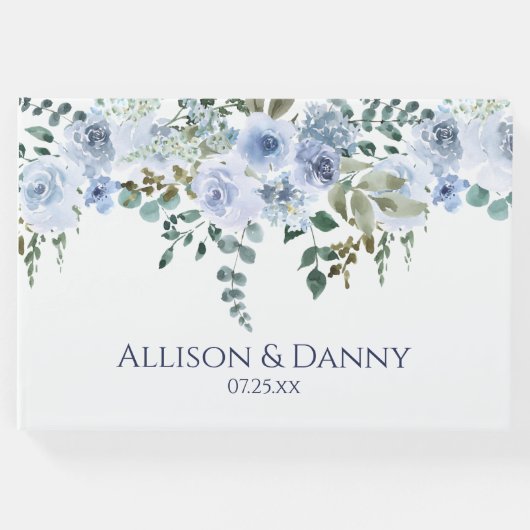 ライトブルー&ネイビー水色フローラ結婚ズ ゲストブック (正面)