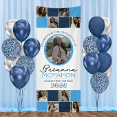 ライトブルー&ネイビー9フォトコラージュ卒業ビニル 横断幕