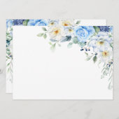 ライトブルー、ネイビー、冬白水色フローラ 招待状 (正面/裏面)