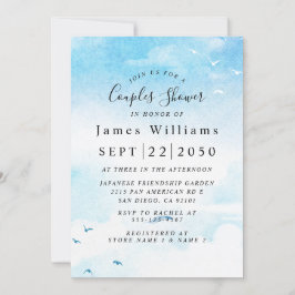 ライトブルー、ビーチブライダルシャワー 招待状