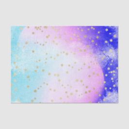 ライトブルー、ピンク、パープルの水彩画とゴールドの星 薄葉紙