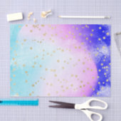 ライトブルー、ピンク、紫の水色と金ゴールド星 薄葉紙 (クラフト)