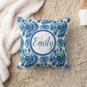 ライトブルー&ホワイトシボリ絞り染めモノグラム名 クッション (ブランケット)