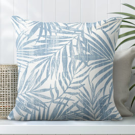 ライトブルー&ホワイトパームリーフ装飾用クッション クッション