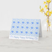 ライトブルー&ホワイトポー誕生日カード カード (黄色い花)