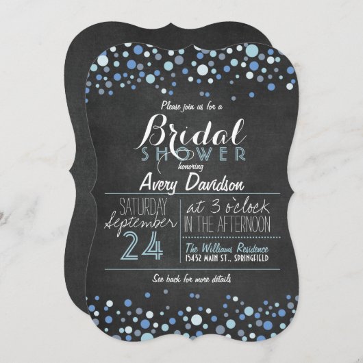 ライトブルー,ホワイトレトロシャルボードブライダルシャワー 招待状 (正面/裏面)