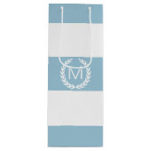 ライトブルー&ホワイトワイドストライプモノグラム付き ワインギフトバッグ (正面)