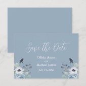 ライトブルー & ホワイト フラワー セーブ・ザ・デート (正面/裏面)