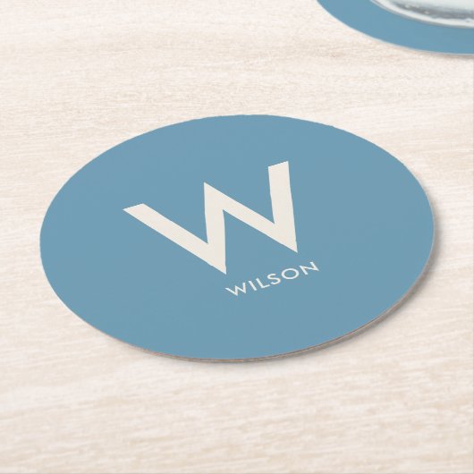 ライトブルー モノグラム パーソナルパーティー ラウンドペーパーコースター (アングル)
