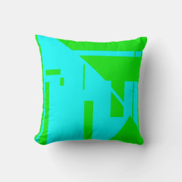 ライトブルー，ライムグリーン幾何抽象デザイン クッション