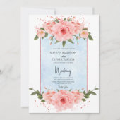 ライトブルー&赤面フラワーダスティブルーボタニカル 招待状 (正面)